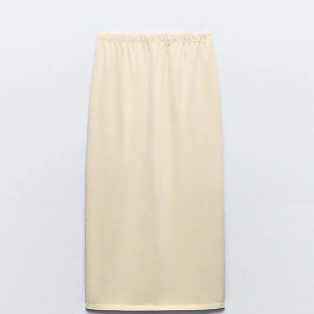 Zara NWT Butter Yellow thick 100% Cotton midi elastic waistband casual Skirt - Picture 4 of 5